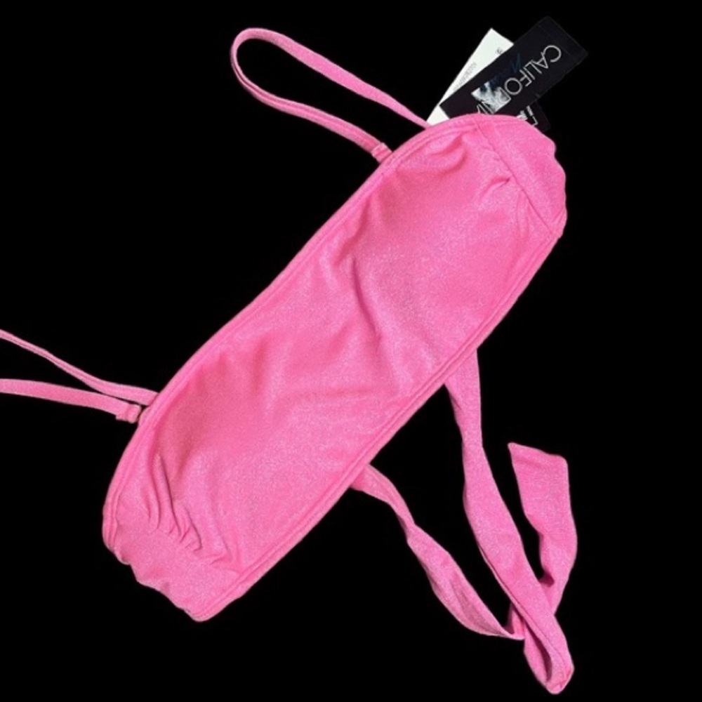 Pink Metallic Shine Bandeau Top and Bottom Bikini Set Pink